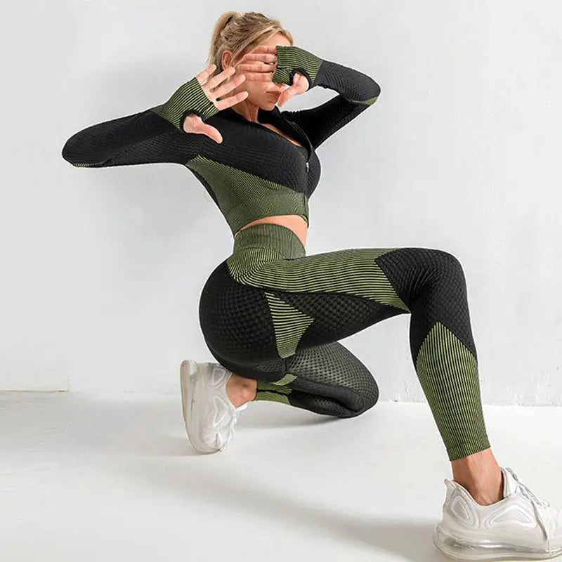 3PCS Yoga Set Seamless Sport Set Women Gym Clothing Leggings Women Crop Top Sports Bra Women Fitness Gym Set Womens Outfits Tracksuit Angel Wishes