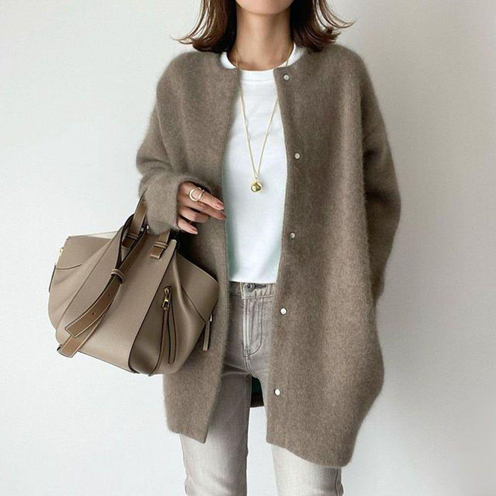 Loose Round Neck Single Breasted Cardigan Coat Angel Wishes