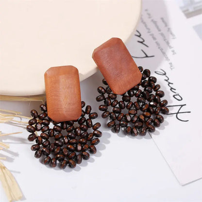 Woven wood vintage earrings Angel Wishes