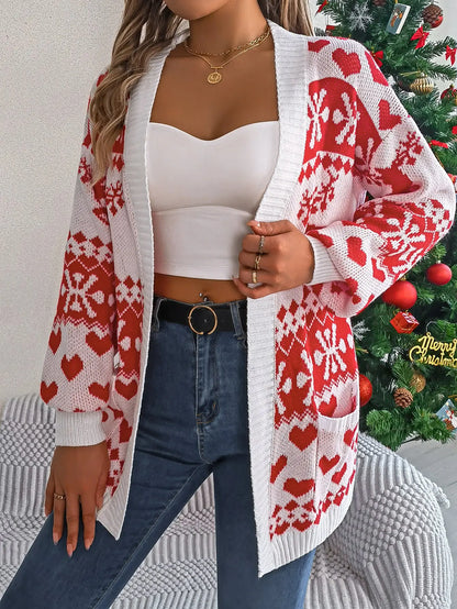 Christmas Deer Pocket Long-sleeve Cardigan Sweater Coat Angel Wishes