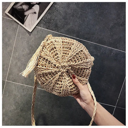 Hollow round straw bag Angel Wishes