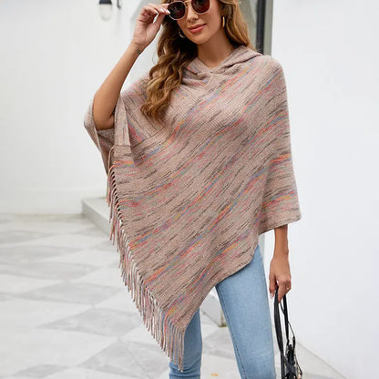 Hooded Striped Tassel Cape And Shawl Women Angel Wishes