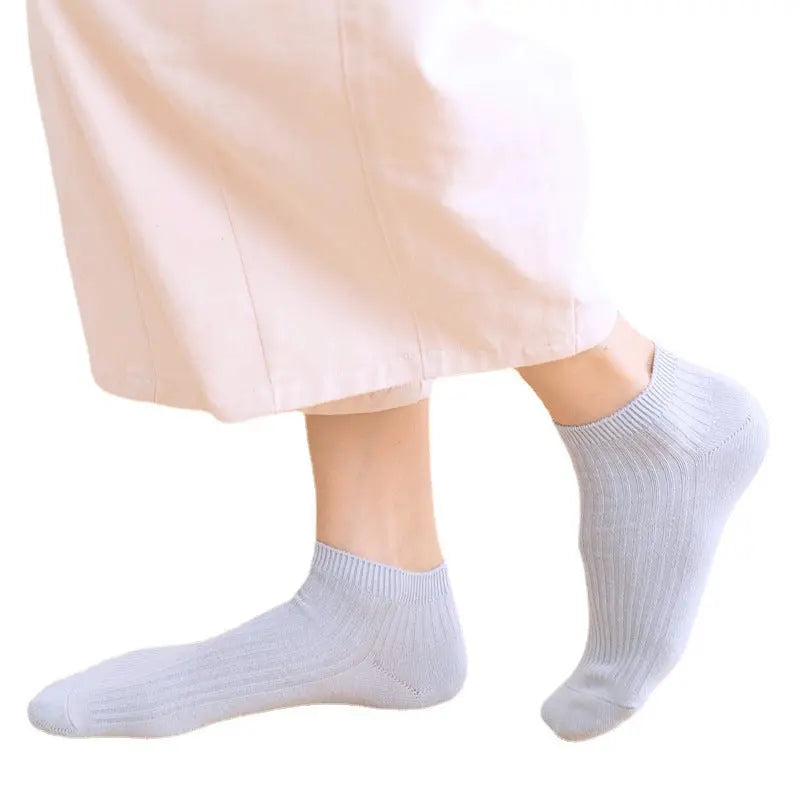 Women's Double Needle Solid Color Cotton Short Ankle Socks Angel Wishes