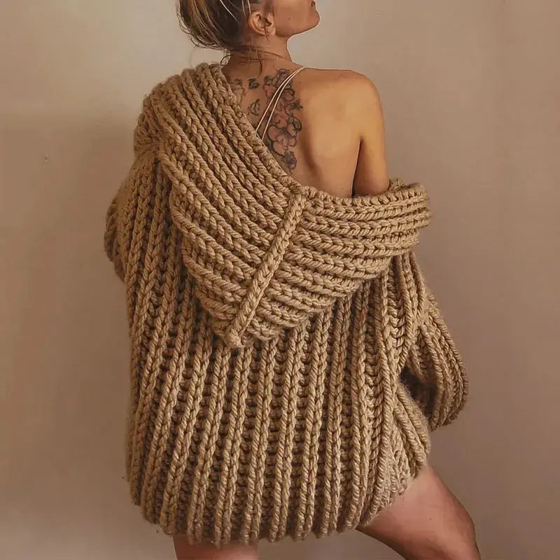 Hooded Thick Woven Cardigan Angel Wishes