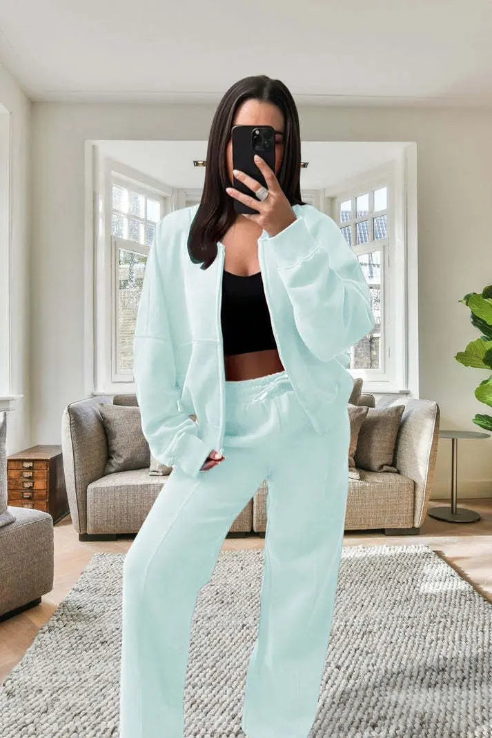 Bomber New Style Oversized Fleece Zipper And Wide Leg Tracksuit Angel Wishes