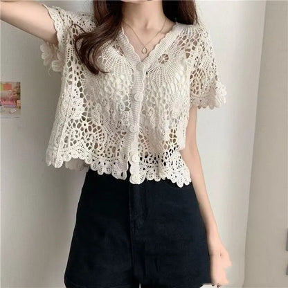 Crochet Thin Loose Long Sleeve top Angel Wishes