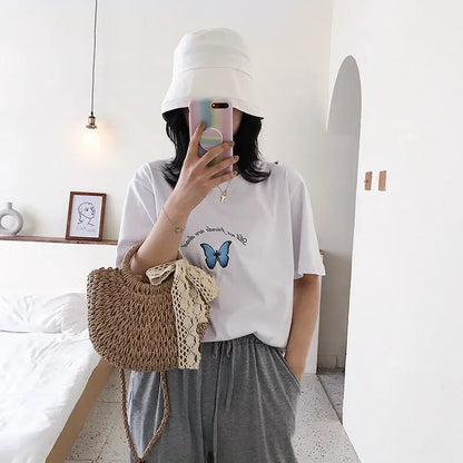 Small bag female new wild net red woven bag western style lace ribbon straw bag handbag summer Angel Wishes