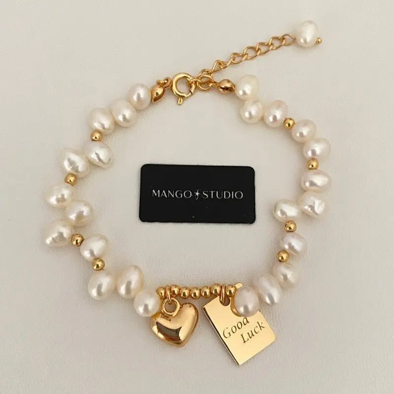 Artificial Pearl Lucky Square Plate Heart Bracelet Partysu Temperamental Advanced Angel Wishes
