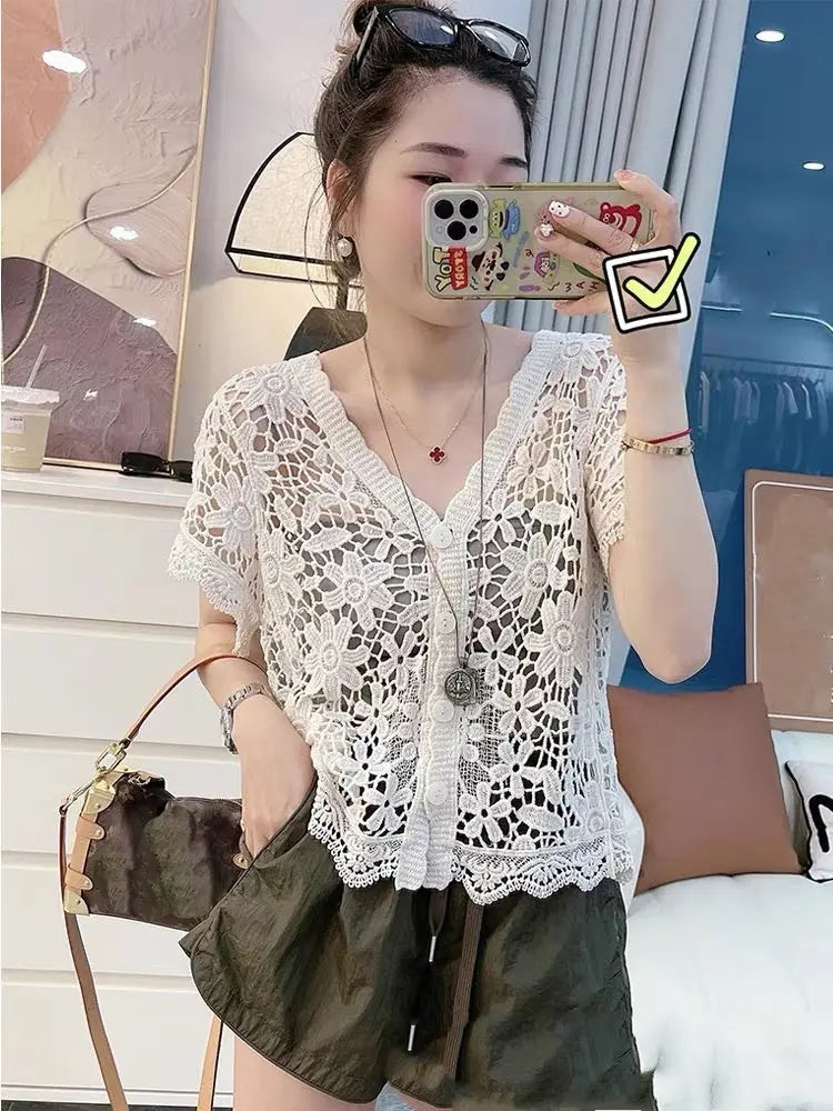 Crochet Thin Loose Long Sleeve top Angel Wishes