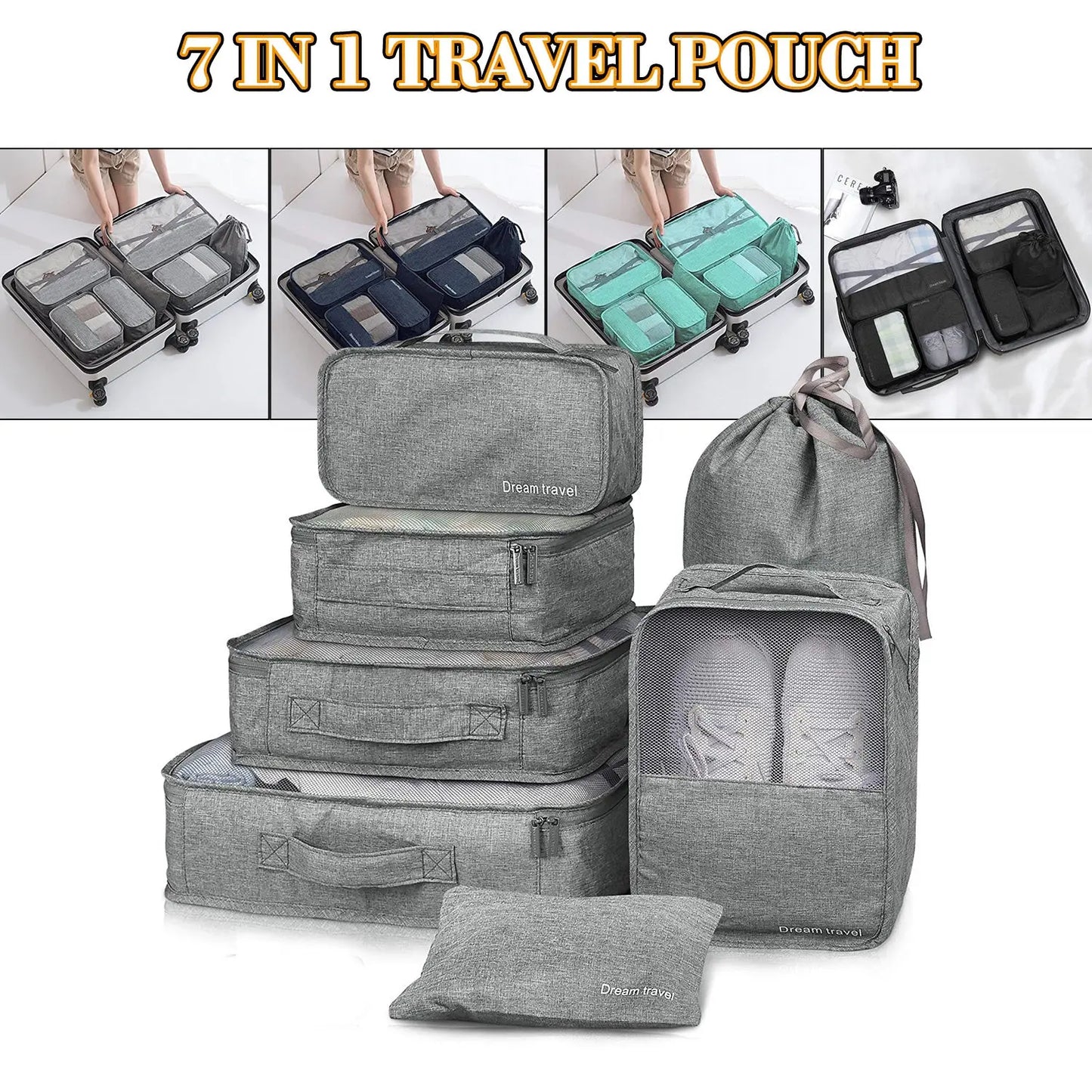 7pcs Packing Cubes Luggage Storage Organiser Travel Compression Suitcase Bags Angel Wishes