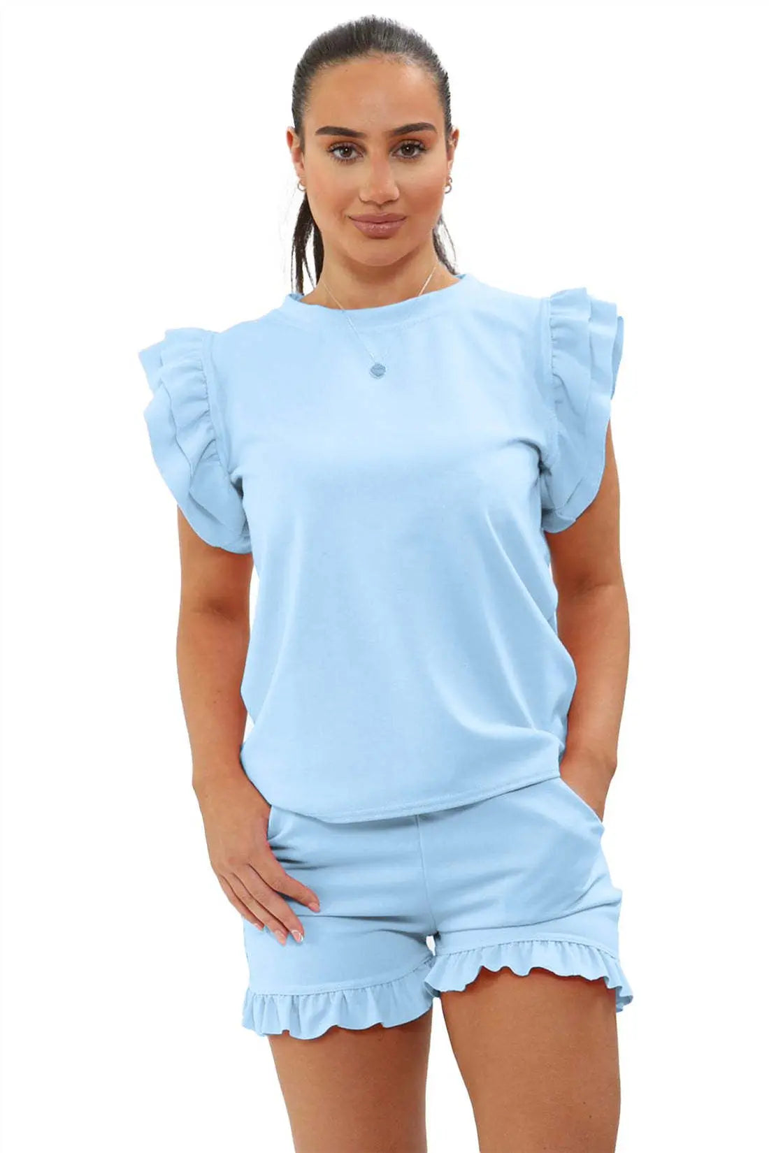 Ladies Top And Short 2 Piece Tracksuit Set Angel Wishes