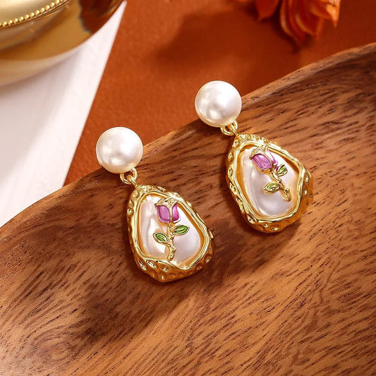 Fashion Baroque Pearl Stud Earrings High-grade Exquisite Elegant Graceful Angel Wishes