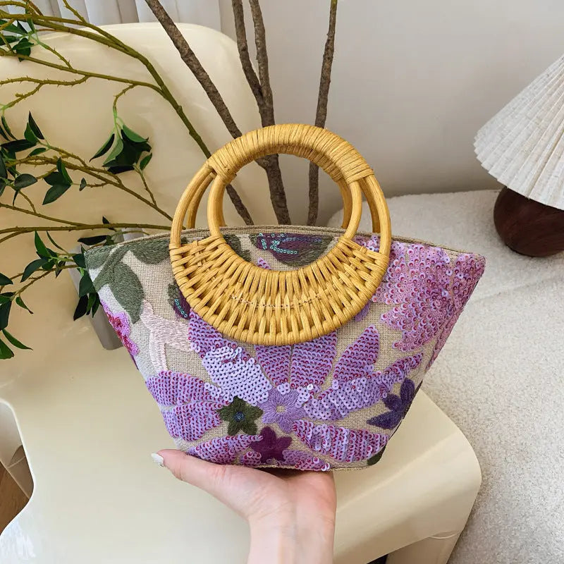 Sequin Straw High-grade Sense Niche Embroidered Bag Angel Wishes