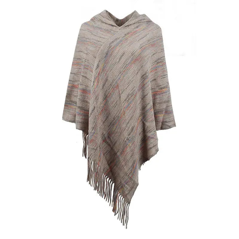 Hooded Striped Tassel Cape And Shawl Women Angel Wishes