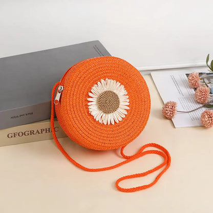 Pastoral Style Raffia Bag Woven Mobile Phone Bag Crossbody Angel Wishes