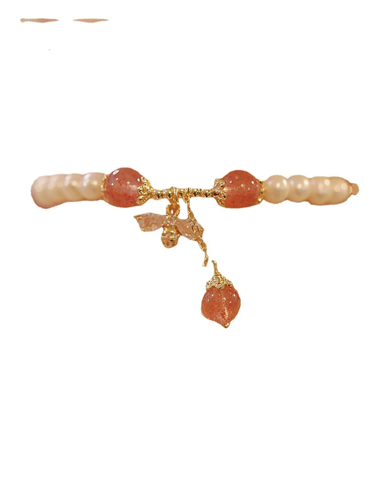 Crystal Strawberry Quartz Stringed Pearls Bracelet Angel Wishes