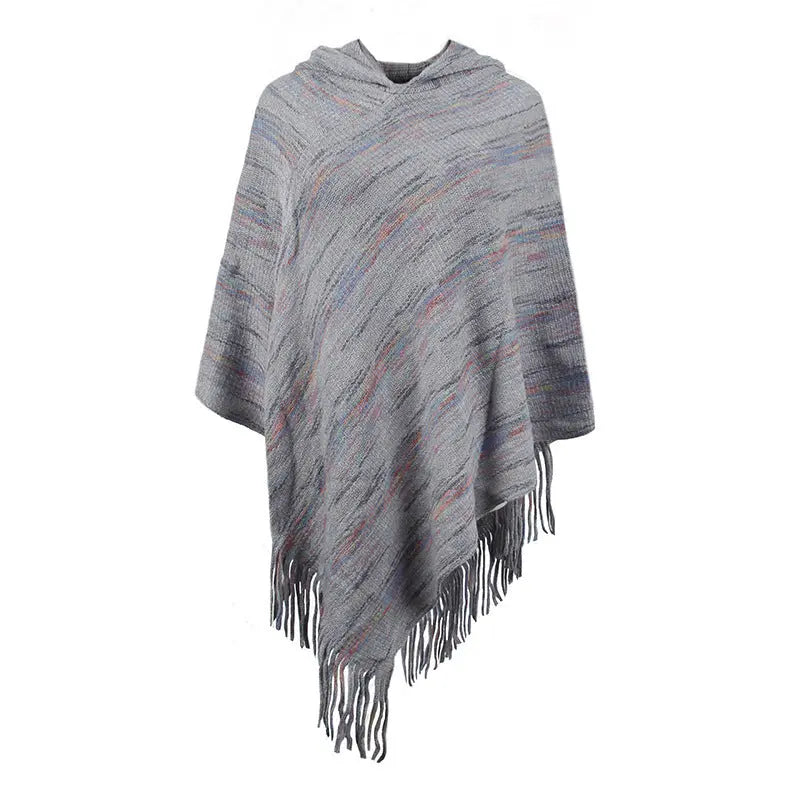 Hooded Striped Tassel Cape And Shawl Women Angel Wishes