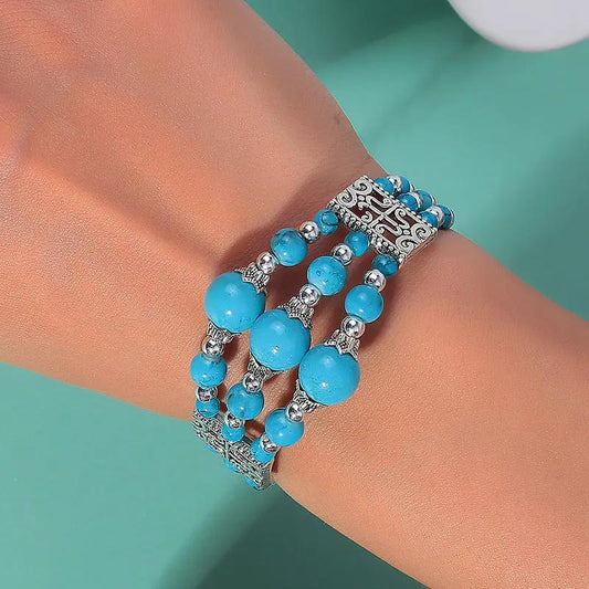 Wide Beads Bangle Turquoise Bracelet Angel Wishes