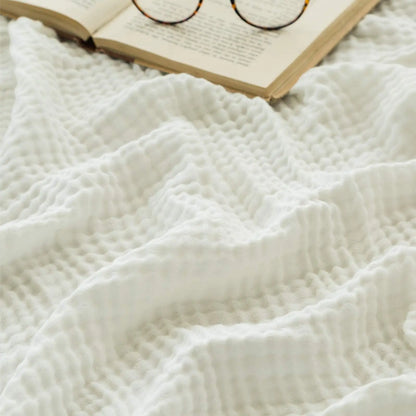 EMME Cotton Throw Blanket 100% Muslin Soft Blanket for Couch 4-Layer Breathable Gauze All Season Soft and Lightweight Pre-Washed Cotton Blanket(White, 140 x 190cm) Angel Wishes