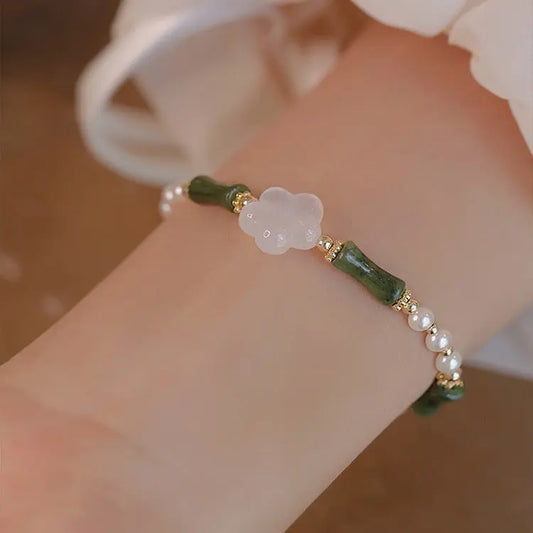 Stylish Olivine Bamboo Joint Shell Pearls Bracelet Angel Wishes