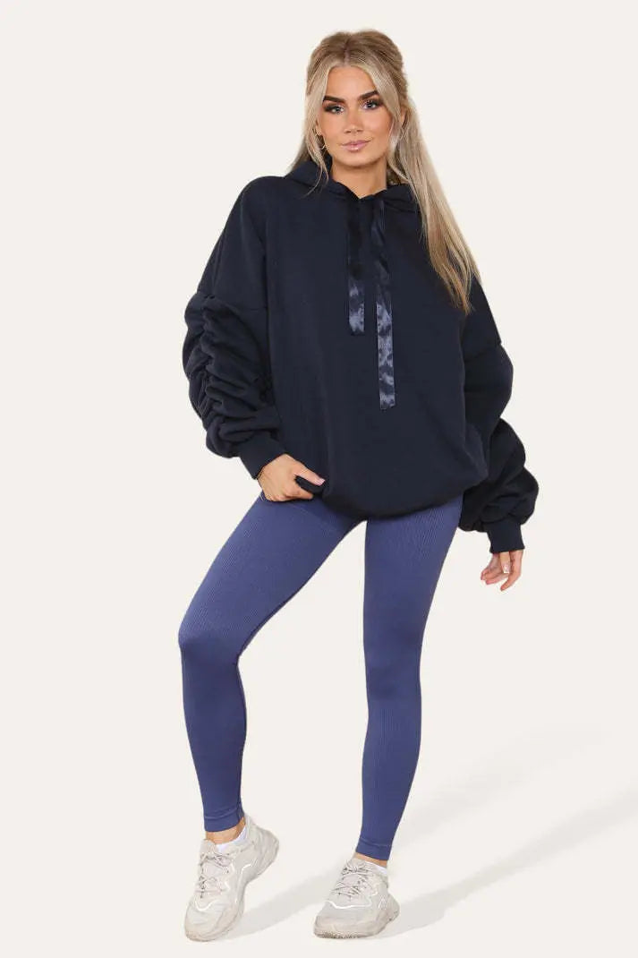 Oversized Ruched Sleeves Hoodie With Satin Ribbon Angel Wishes