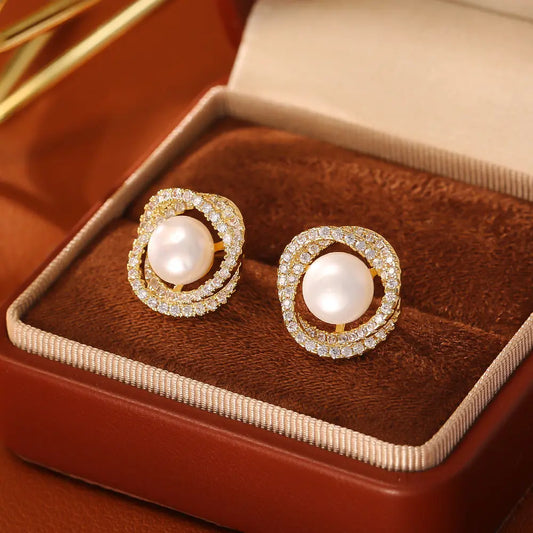 Natural Pearl Winding Ear Studs High Sense Fashion Exquisite And Versatile Angel Wishes