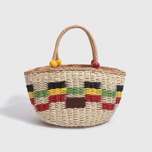Picnic Basket Tassel Wooden Bead Decorative Cute Handbag Hand Woven Angel Wishes