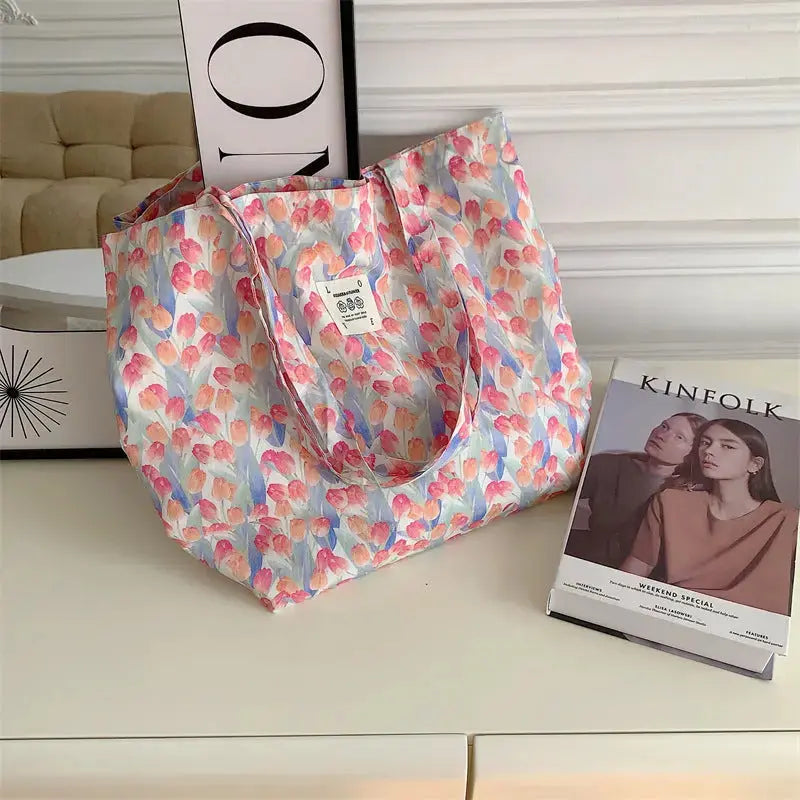 Floral Canvas Tote Bag Angel Wishes