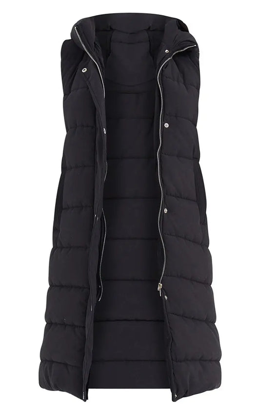 Long Hooded Gilet Ladies Girls Warm Padded Sleeveless Bodywarmer - Angel Wishes