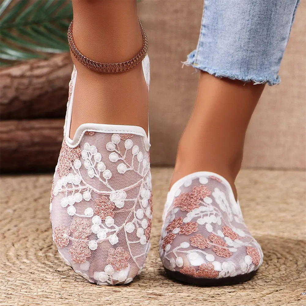 Lace Embroidered Loafers Summer Shoes - Angel Wishes