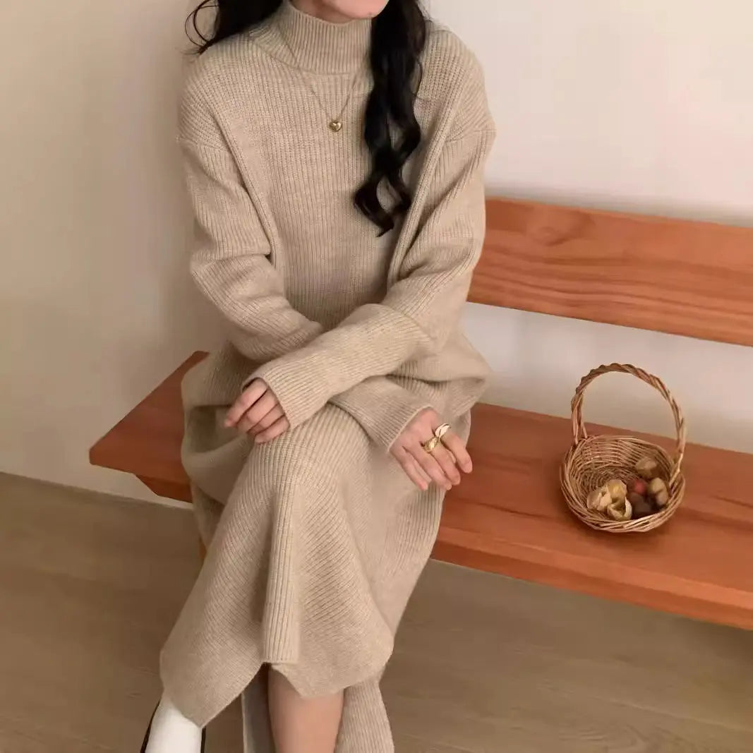 Long Knitted Dress Half Turtleneck Angel Wishes