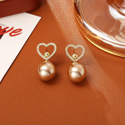 Classic Heart Pearl Stud Earrings Fashionable And Elegant Angel Wishes