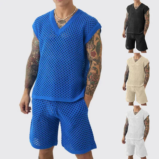 Men's V-neck Knitted Vest Shorts Suit Angel Wishes