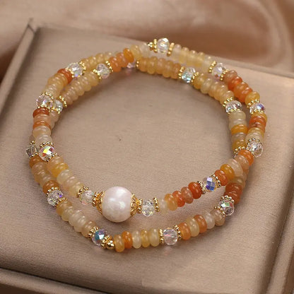 National Style Opal Stringed Pearls Double Ring Bracelet Angel Wishes