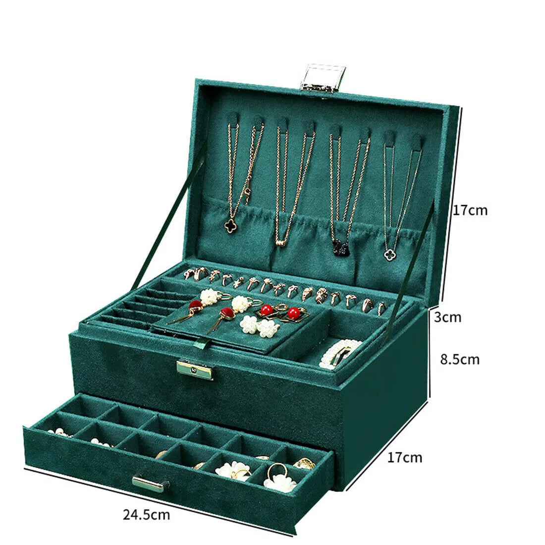 3 Layer Grey Jewellery Box Organizer Rings Necklaces Jewellry Storage Case Box Angel Wishes