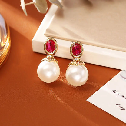 High-grade Ruby Pearl Stud Earrings Fashion Simple Angel Wishes