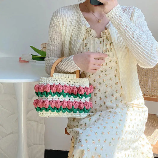 Tulip Bag Hand-woven Bag Cloth Strip Crochet Angel Wishes