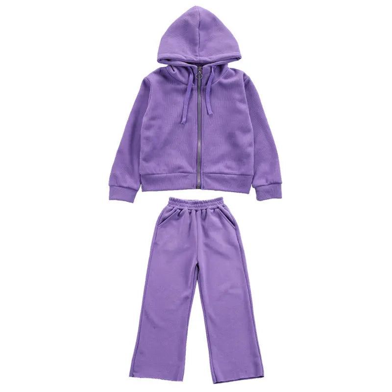 Girls Spring Two-piece Suit Of Korean Style Hooded Cardigan And Wide-leg Pants Angel Wishes