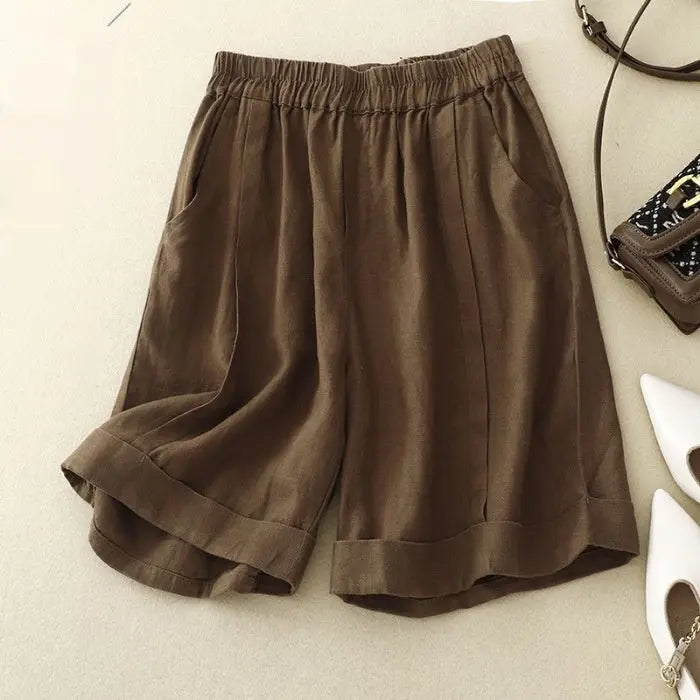 Summer High Waist Cotton Linen Wide Leg Shorts Angel Wishes