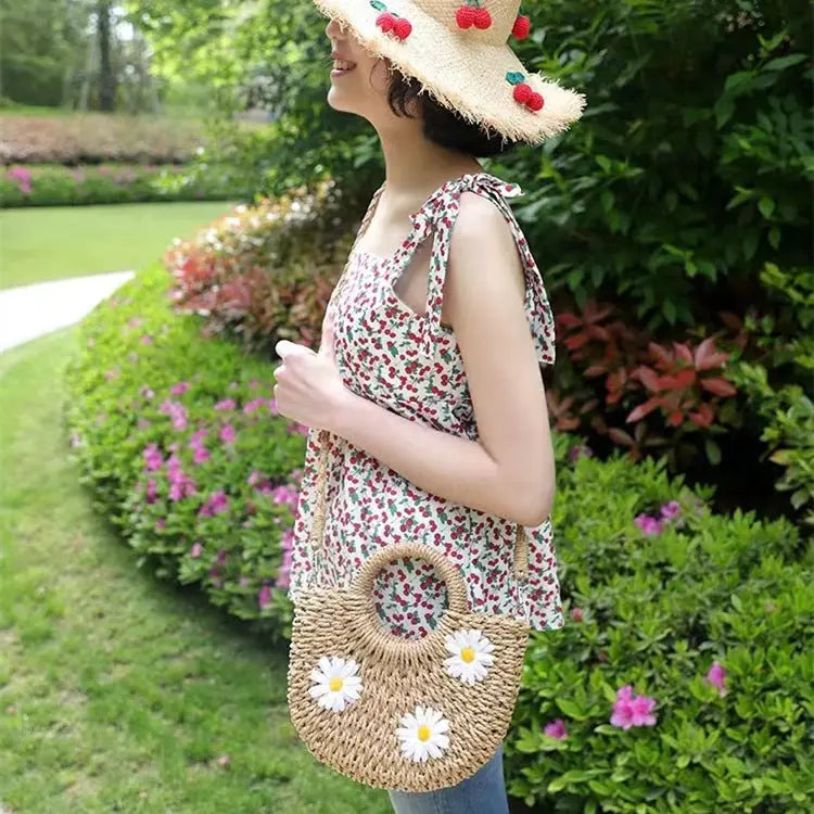 Women's Fashion Daisy Crossbody Portable Straw-weaved Bag Angel Wishes
