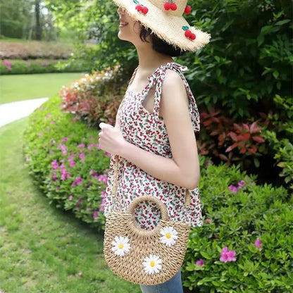 Women's Fashion Daisy Crossbody Portable Straw-weaved Bag Angel Wishes