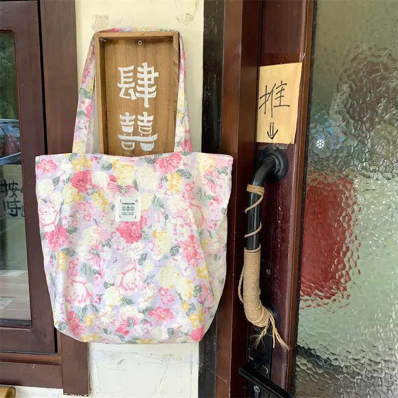 Floral Canvas Tote Bag Angel Wishes