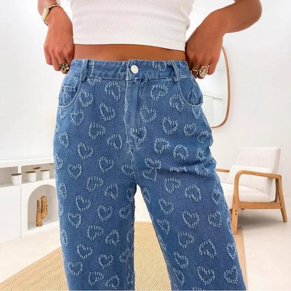 Denim Trousers Love Crochet Wash Straight Angel Wishes