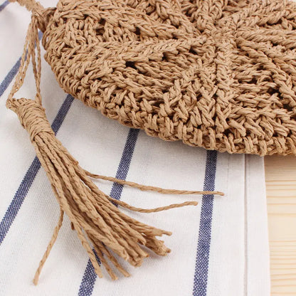 Simple round tassel women's crossbody straw woven bag Angel Wishes