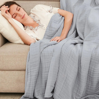 EMME Cotton Throw Blanket 100% Muslin Soft Blanket for Couch 4-Layer Breathable Gauze All Season Soft and Lightweight Pre-Washed Cotton Blanket(White, 140 x 190cm) Angel Wishes