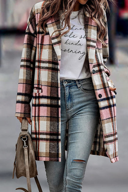 Fashion Wool Plaid Long Jacket Angel Wishes