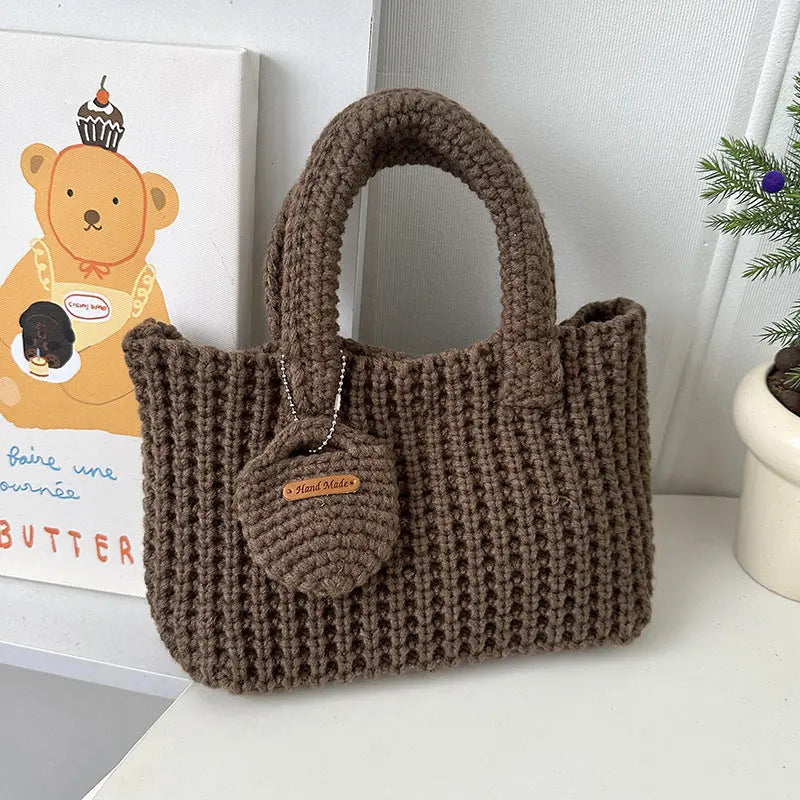 Solid Color Handmade Knitting Bag Cute Wool Handbag Angel Wishes