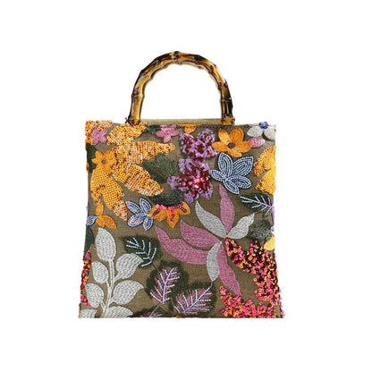 Colorful Sequins Vintage Embroidered Bamboo Handbag Angel Wishes
