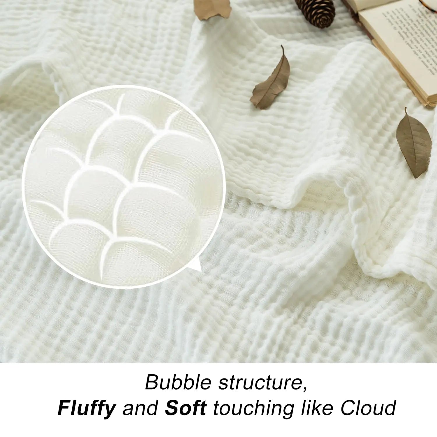 EMME Cotton Throw Blanket 100% Muslin Soft Blanket for Couch 4-Layer Breathable Gauze All Season Soft and Lightweight Pre-Washed Cotton Blanket(White, 140 x 190cm) Angel Wishes
