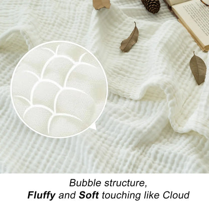 EMME Cotton Throw Blanket 100% Muslin Soft Blanket for Couch 4-Layer Breathable Gauze All Season Soft and Lightweight Pre-Washed Cotton Blanket(White, 140 x 190cm) Angel Wishes